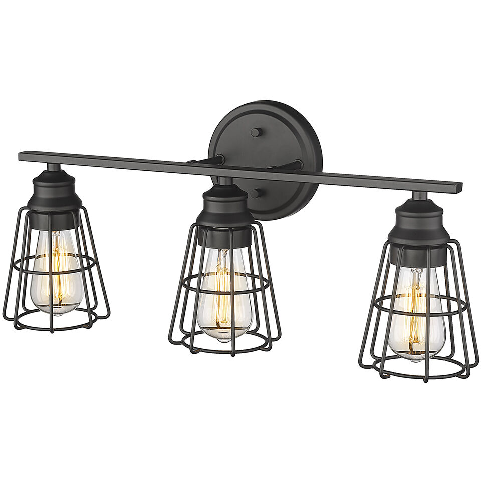 None 3 Light 22.88 inch Matte Black Bathroom Vanity Light Wall Light